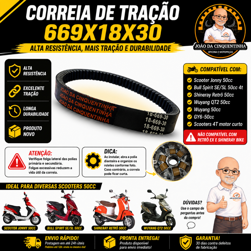 Correia Tração 669x18x30 Shineray Retrô Scooter Jonny Wuyang 50Cc Bull Spirit
