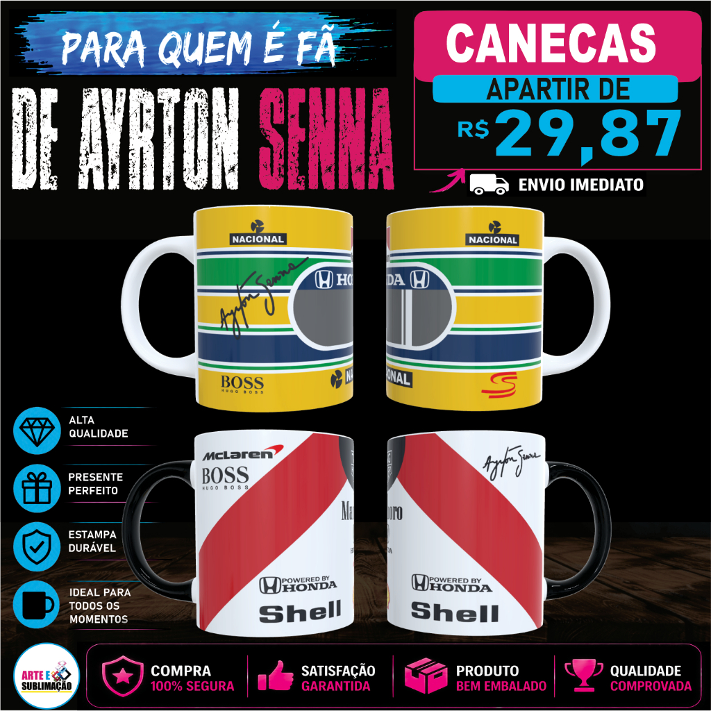 Caneca Ayrton Senna Fórmula 1 Personalizada de Porcelana