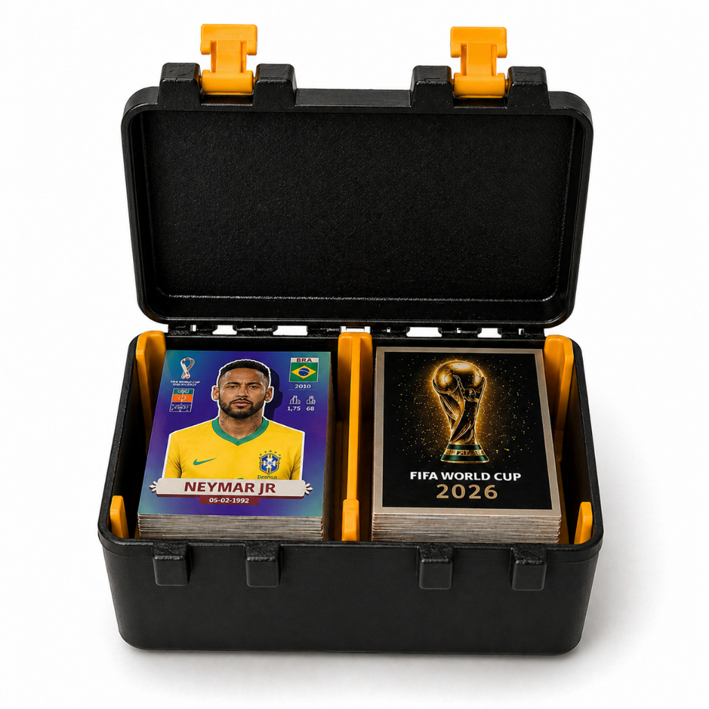 Caixa Maleta Porta Figurinhas Copa Do Mundo 2026 Organizador Cards Futebol Álbum Colecionador Resistente Com Divisórias
