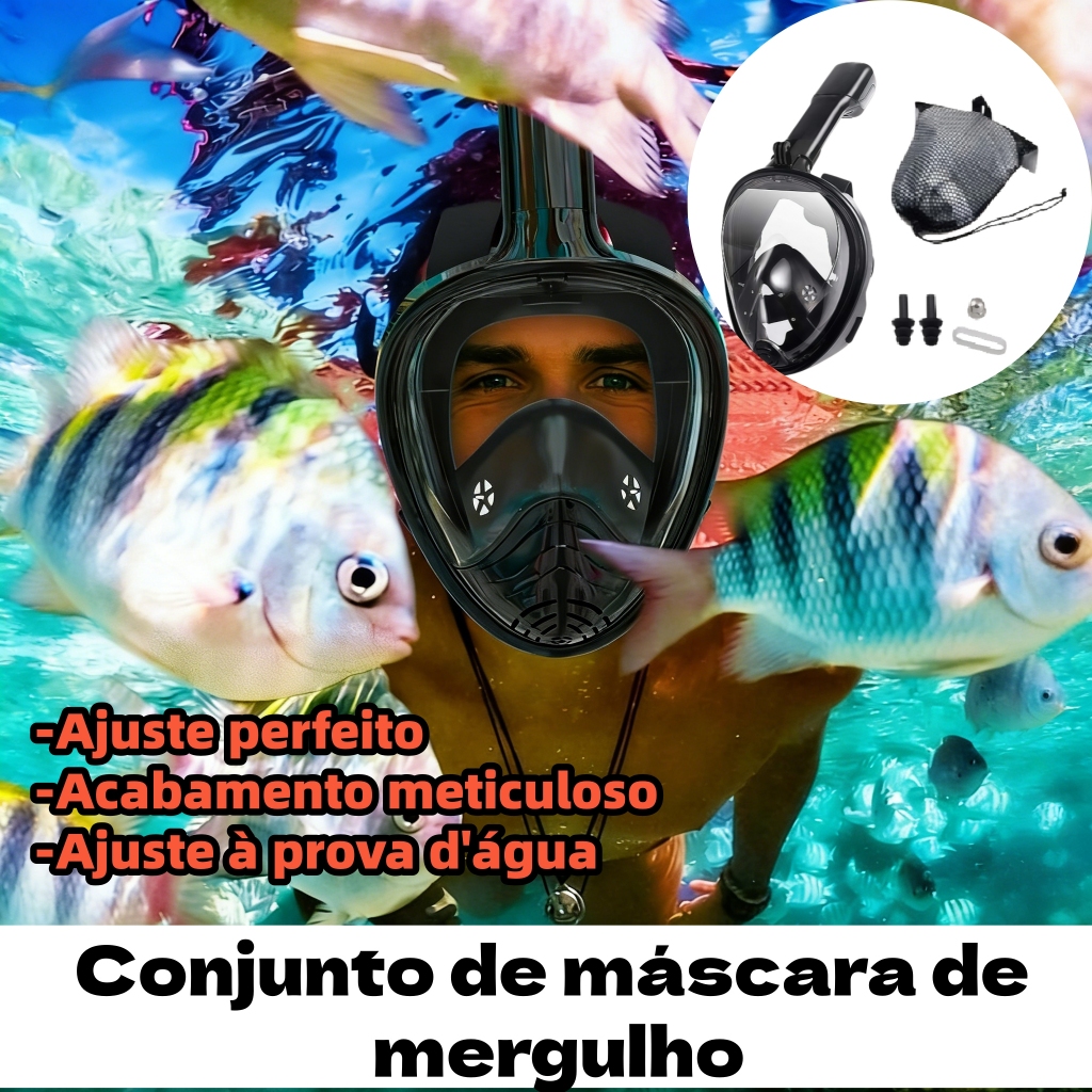 Kit Máscara à Prova d'Água Snorkeling/Mergulho +Óculos Silicone Máscara De Mergulho Snorkel Full Face