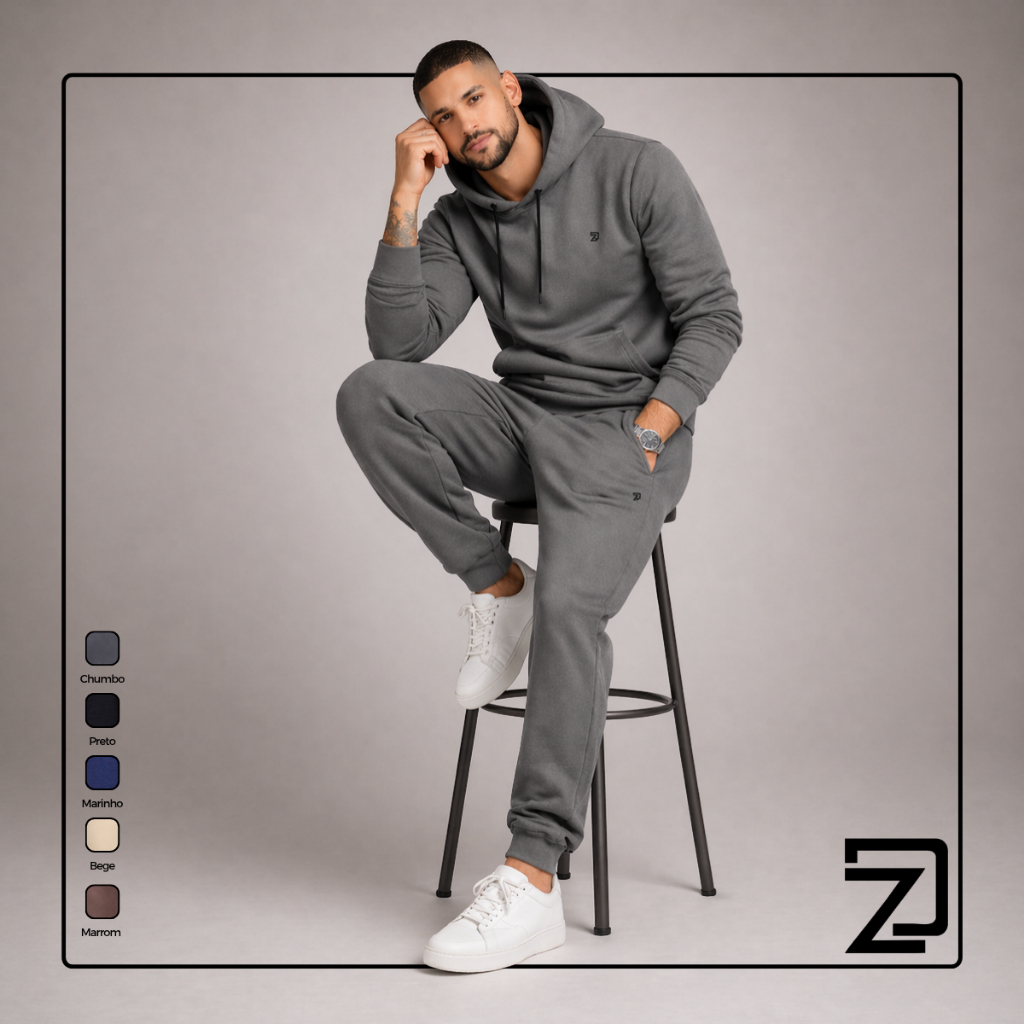 Conjunto moletom masculino blusa com capuz e calça