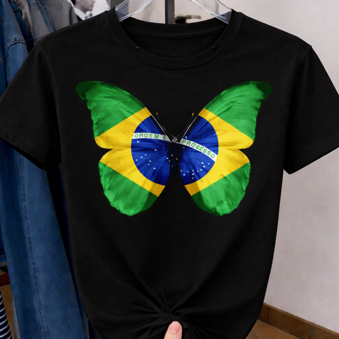 Camiseta Bandeira Borboleta Camisa Patriota 100% Algodão Blusa Copa Do Mundo Brasil Seleção