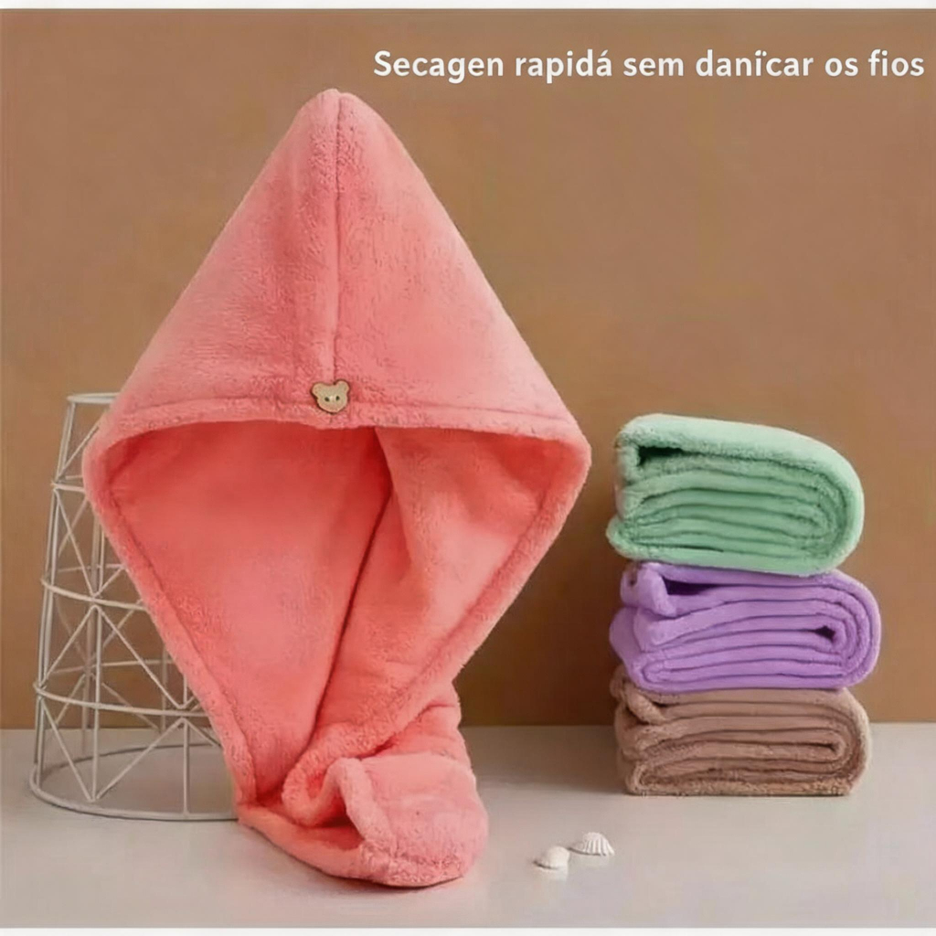 Toalha de Cabelo de Microfibra Grossa: Mágica para Secar! Cores Sortidas, Ideal pós - banho