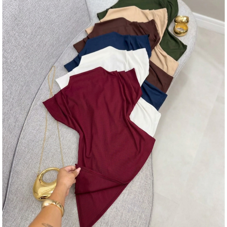 Blusa Feminina Muscle Tee Assimétrica Drapeada Ribana Canelada Moda Elegante Confortável Casual Trabalho