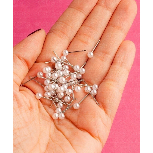 100 base de brinco de perola 4mm creme com tarrachas de silicone(50 pares de brinco)