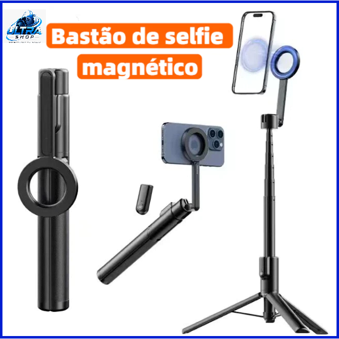 Bastão de Selfie LAY-T6 Magnético Suporte Para Celular, Tripé Bluetooth, Estabilização de Imagem, Leve e Portátil 1,7m