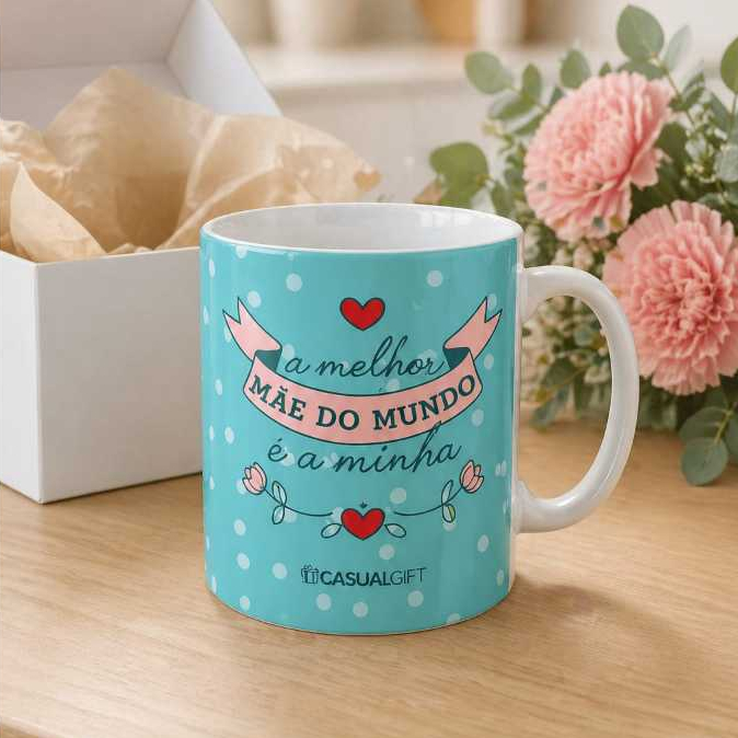 Caneca Feliz Dia das Mães Melhor Mãe do Mundo Lembrancinha Presente Amor Premium Frases