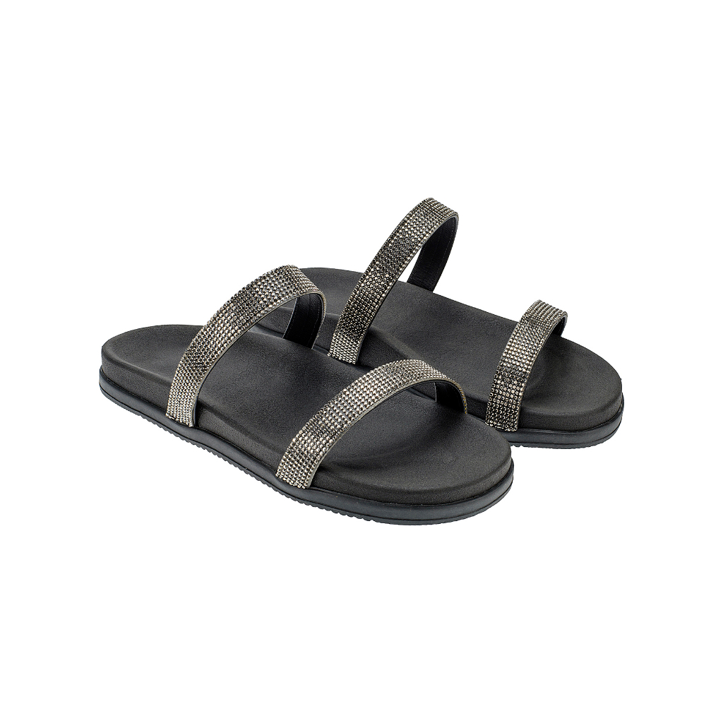 Sandalia Feminina Papete Rasteira Chinelo Birken Plana Confortável Brilho Strass Tendência Social