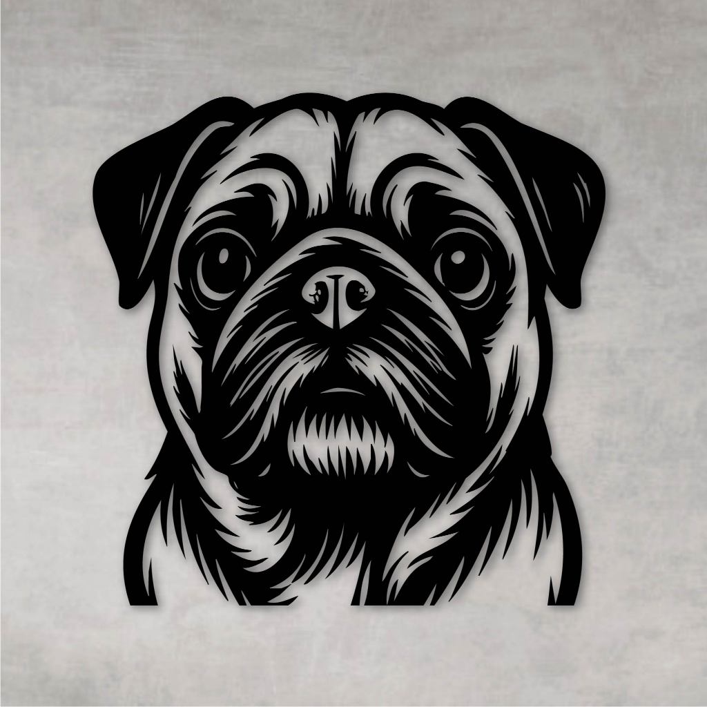 Quadro Decorativo Vazado Cachorro Pug Pet Nerd MDF Escultura de Parede MDF Preto