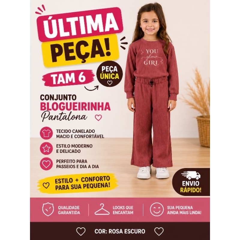 conjunto infantil inverno feminino bloguerinha pantalona tamanho 6 promoçao angero