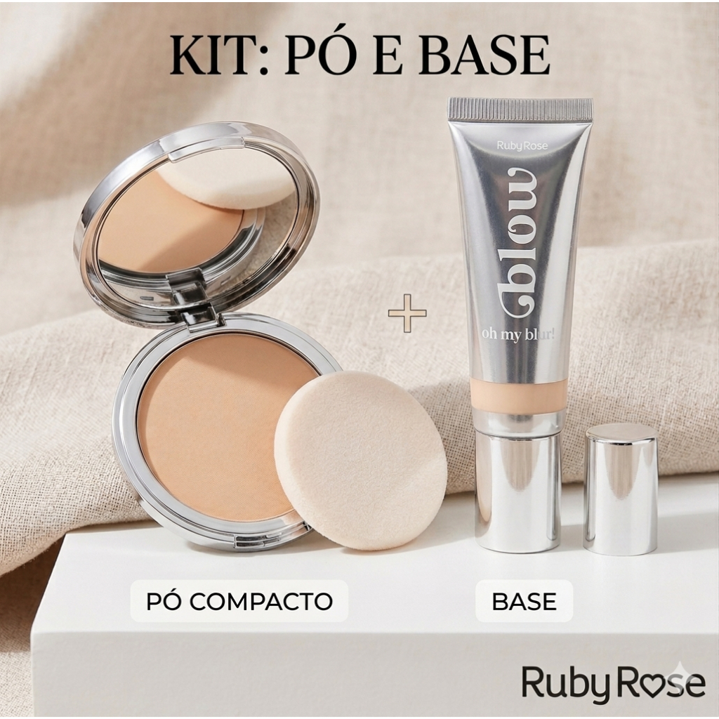 Base Líquida + Pó Compacto Ruby Rose BLOW Pele Perfeita Natural Matte