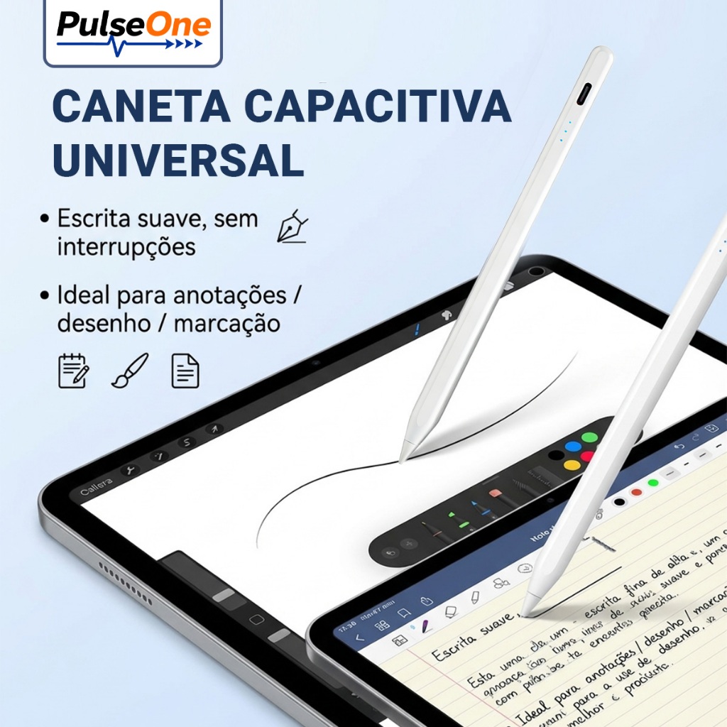 Caneta Touch Magnética Para iPad / Samsung / Redmi Tablet· Caneta Capacitiva Universal · Tela com 3 Níveis de Bateria