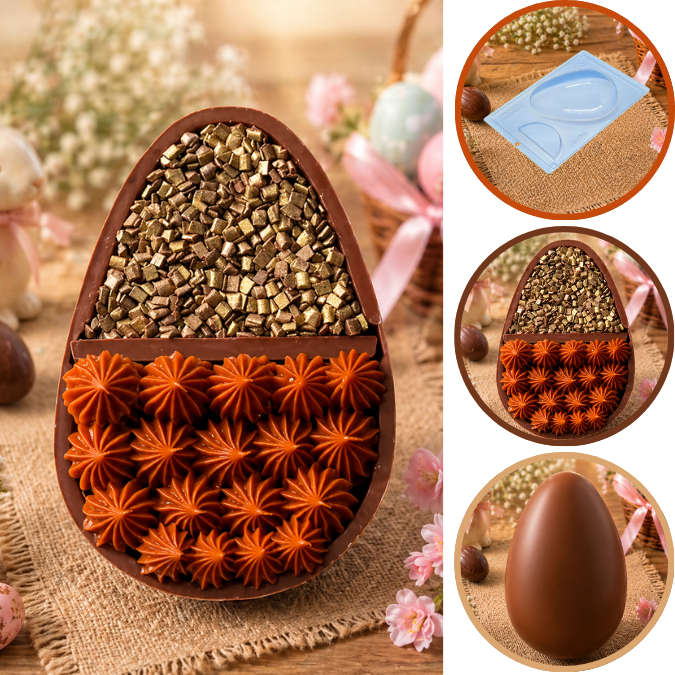 1~5 Forma Porto Com Silicone (3 partes) Para Chocolate OVO PARA 2 RECHEIOS, 350G – CÓD p94 (CHOCO)