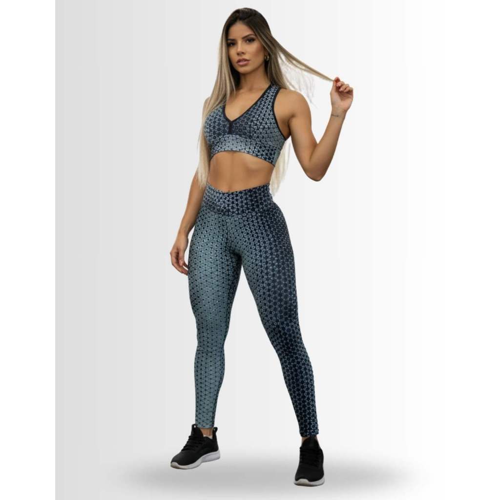 Conjunto Academia Feminino 3 Peças Top Nadador, Shorts e Legging Zero Transparência Conforto Premium
