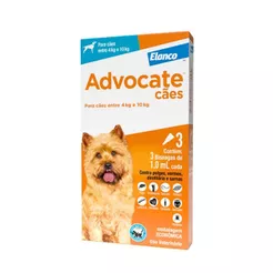 Advocate Elanco 1,0 mL para Cães de 4 Kg até 10 Kg - 3 Bisnagas