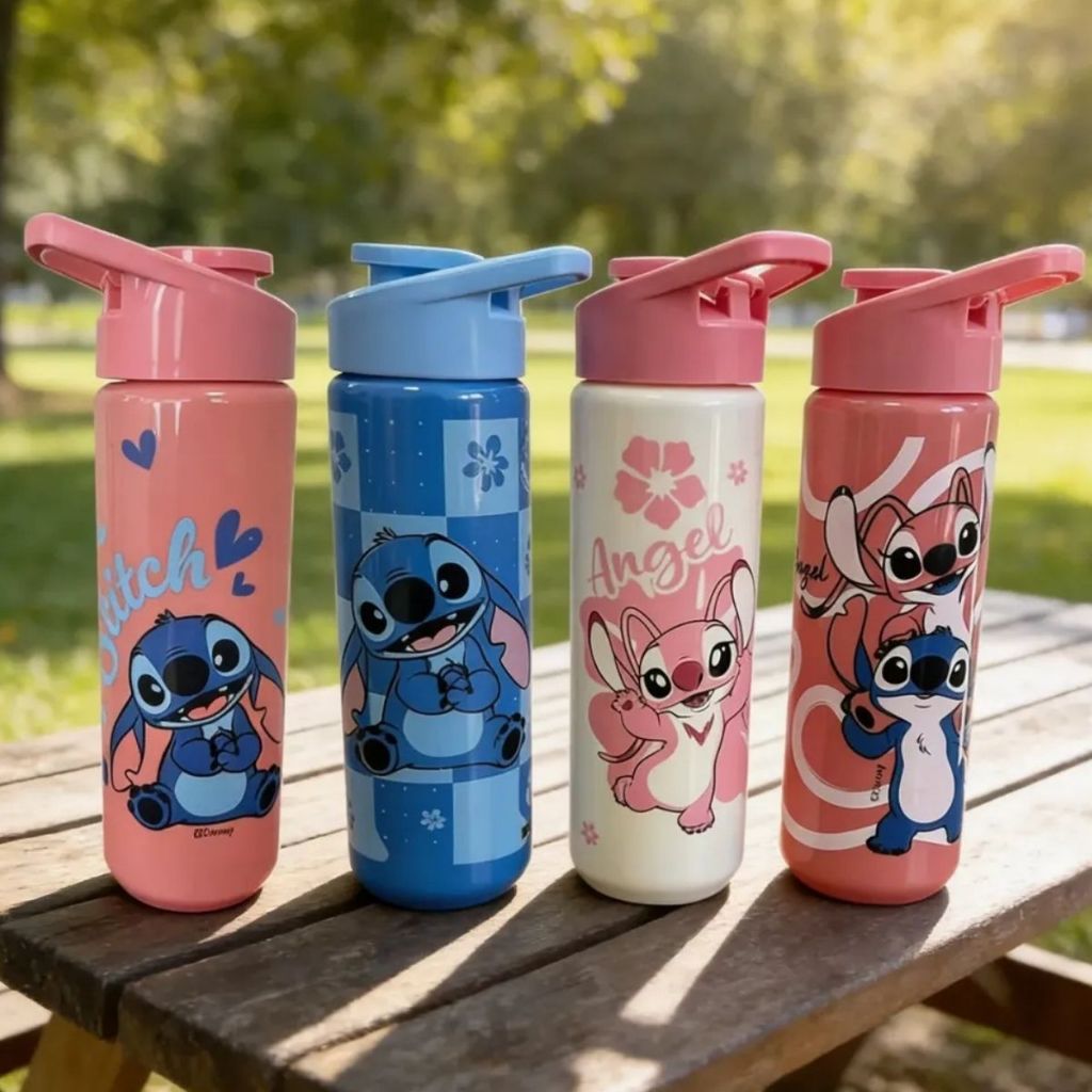 Garrafa Stitch Angel Plastica Squeeze 700ml Infantil Garrafinha Stitch Namorada Volta as aulas
