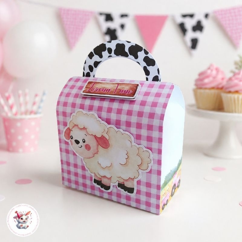 LEMBRANCINHA PERSONALIZADA - 5 BOLSINHA FAZENDINHA ROSA - PAPELARIA PERSONALIZADA - PERSONALIZADOS