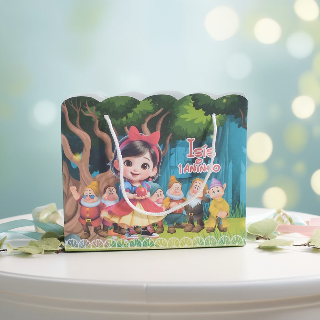 Sacola Personalizada PEGUE E MONTE Sacolinha Branca de Neve Cute