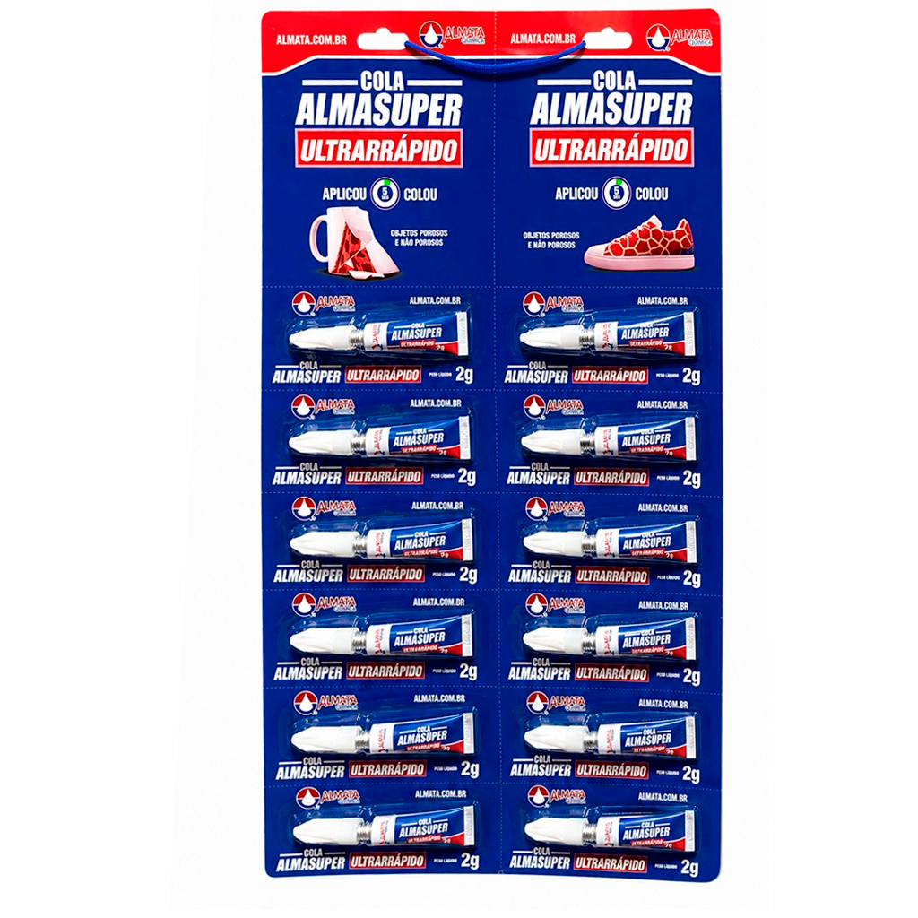 Cartela Super Cola Instantânea Com 12 Unidades Auto Poder De Fixação Couro Metal