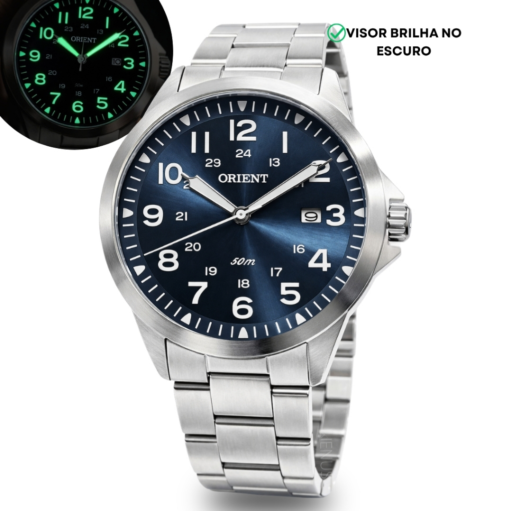 Relógio Orient Masculino De Pulso Analógico Quartz Esportivo Casual Com Fundo Azul Prata Em Aço Inoxidável Original em Oferta na Shopee