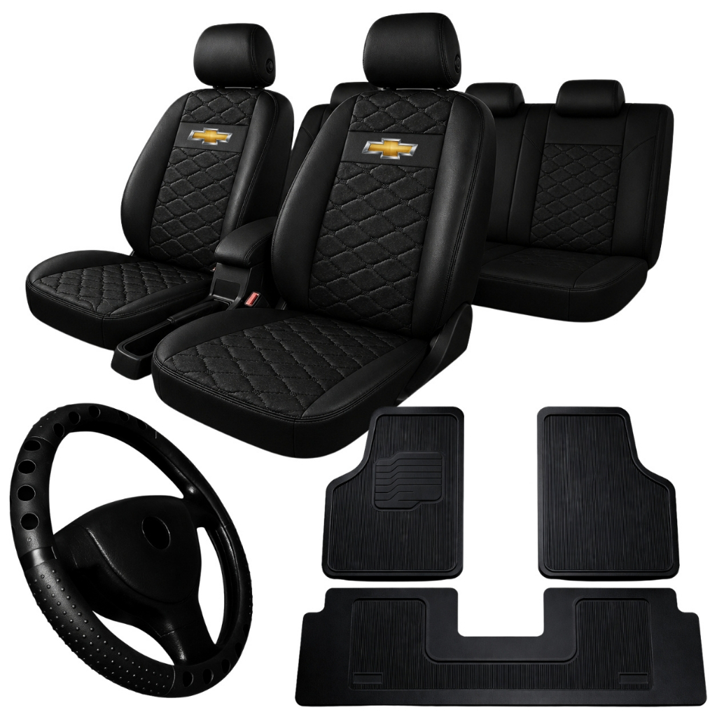 KIT Jogo Capa De Banco Couro Ecológico Corsa Wind 95 96 97 98 9 + TAPETE DE CARRO + CAPA DE VOLANTE