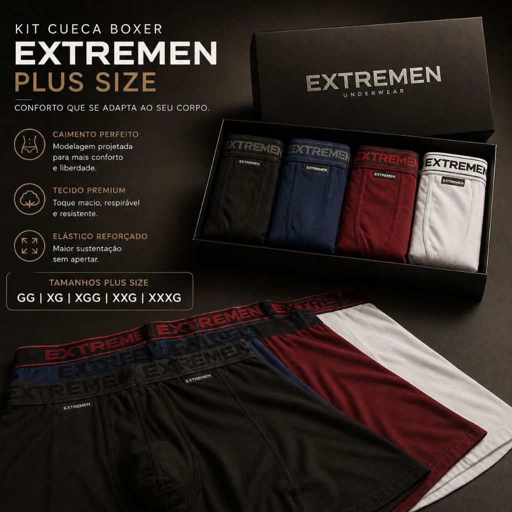 Kit com 3 - Cueca plus size Microfibra Liso