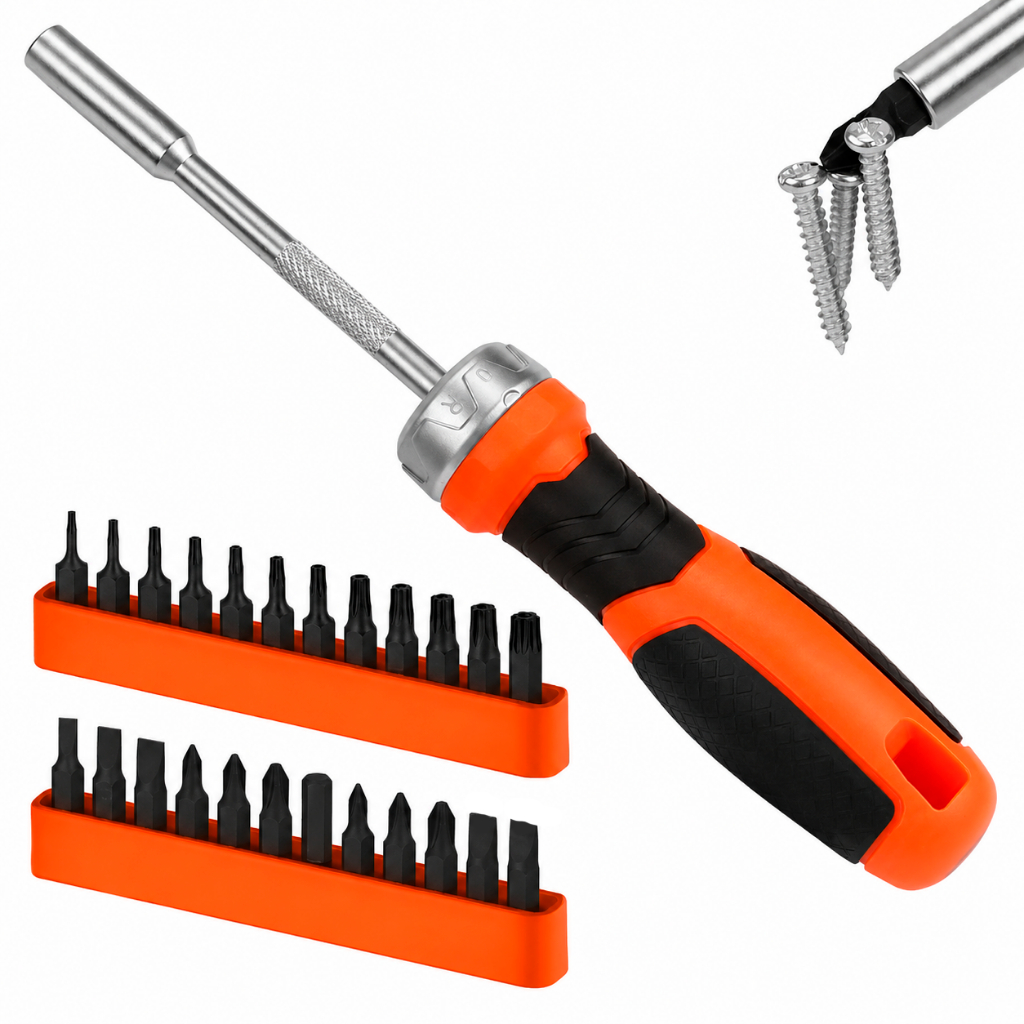 Chave de Fenda Catraca 25 Peças Magnética com Bits Hex Torx Phillips