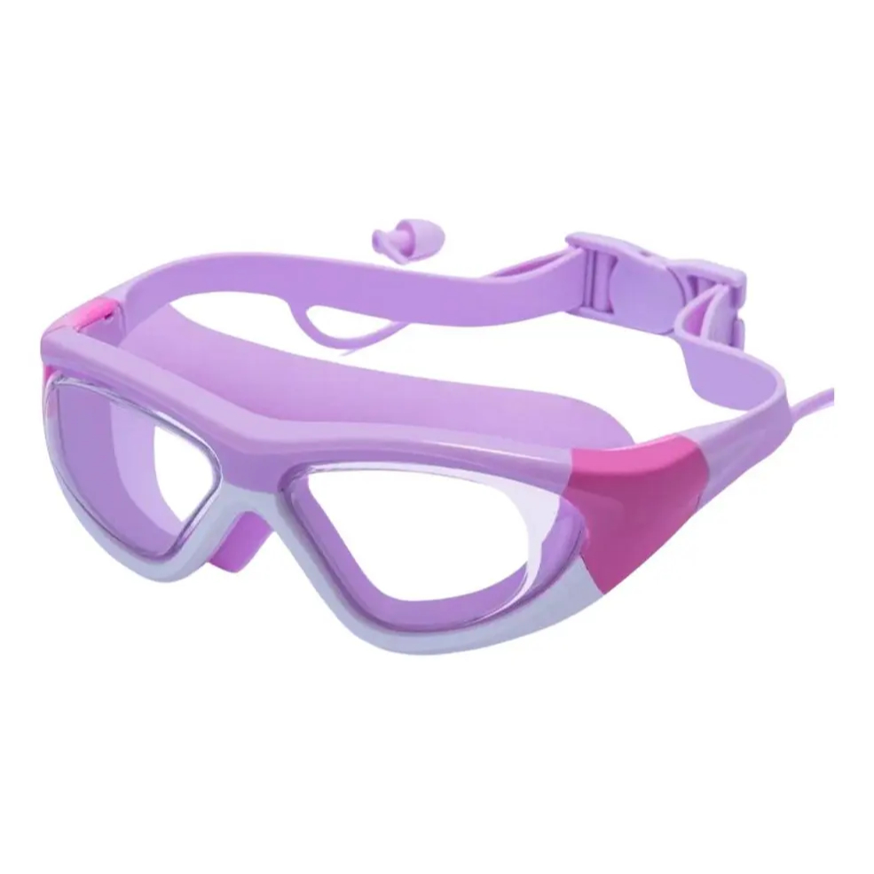 Óculos De Natação Infantis Com Protetor De Ouvido-À Prova D - Roxo e branco