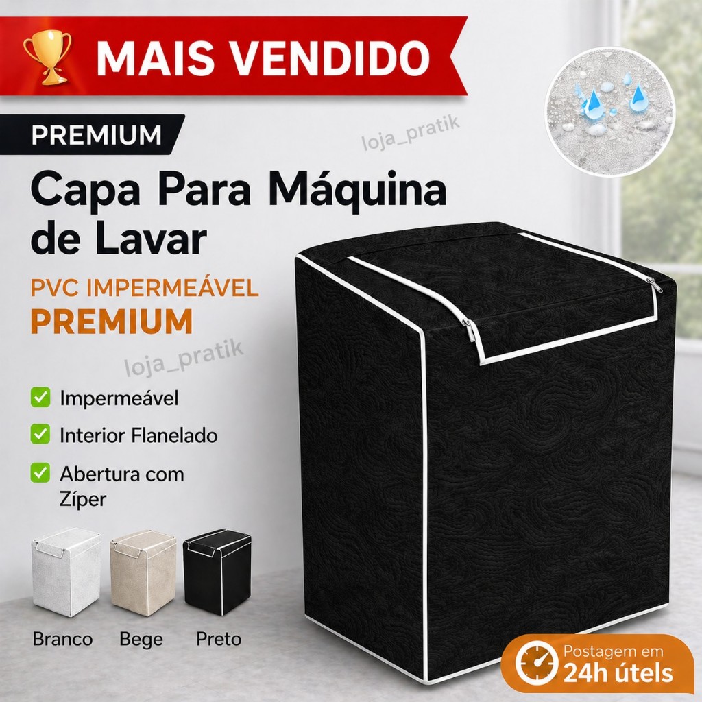 Capa Máquina de Lavar PREMIUM Impermeável Electrolux Brastemp Consul Universal - Envio Imediato