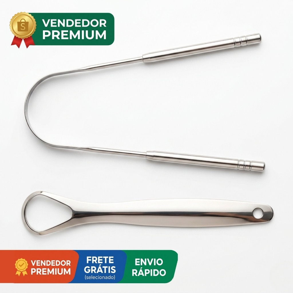 Kit 2 Raspador de Língua Limpador Higiene Bucal Boca Lingual Aço Inox Inoxidável Conjunto