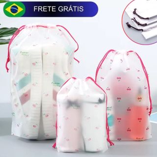 kit com 5 Sacos Reutilizáveis e Multiuso e Organizador  Com fechamento de cordão