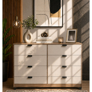 Cômoda Industrial 8 Gavetas P/ Quarto Casal Design Moderno Adulto Sapateira Off White Mad…