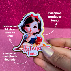TAG APLIQUE 3D DOURADO personalizada Branca de neve baby | FAZEMOS QUALQUER TEMA