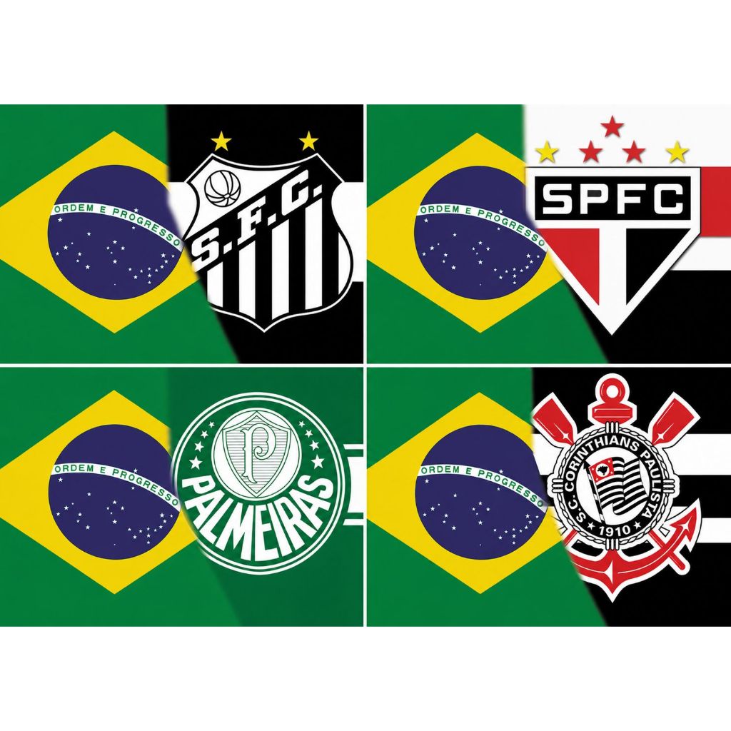 Painel de Festa Futebol Brasil + Time Paulista de Cetim Grande 1,00x1,40m Copa do Brasil Fundo Decorativo