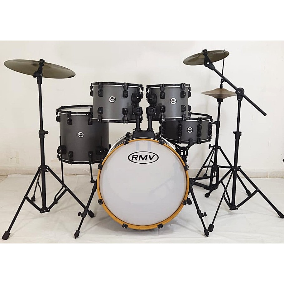 Bateria Completa Rmv Flow Com Duas Estantes De Pratos Grafite