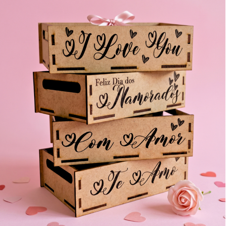 Kit 10 Und Bandejas Cesta Dia dos Namorados 10×15 Te Amo/Com Carinho/ I love You
