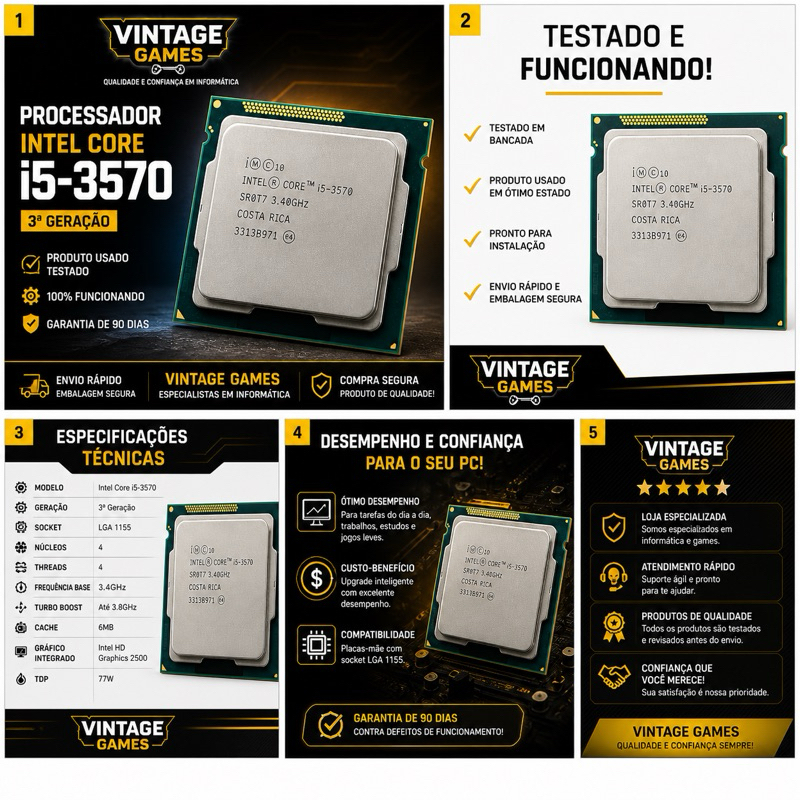 Processador Intel Core i5-3570 3.4GHz (3ª Geração) LGA 1155 – Testado e Funcionando