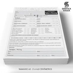 Bloco Ficha De Anamnese para Tatuagem e Piercing / Tattoo - Monocromático
