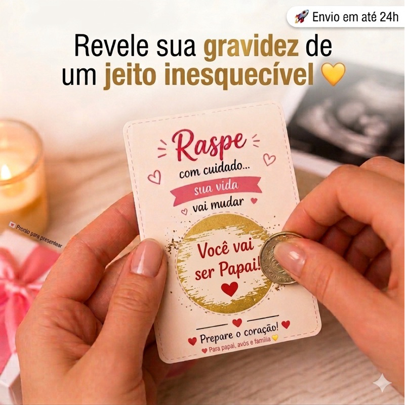 Raspadinha Revelação Gravidez 💛 Surpresa para Papai Avós titios Padrinhos | Cartão Criativo | Anúncio Bebê Menino Menina