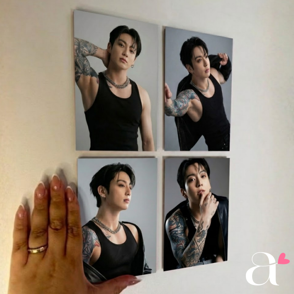 Kit 4 Quadros Jeon Jungkook BTS Tatoo MDF Pequeno 10x15cm Kpop Decoração de parede
