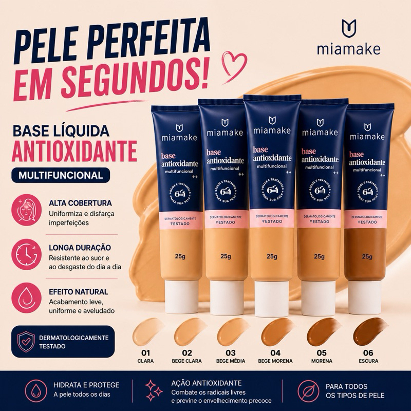 Base Líquida Antioxidante - Mia Make Efeito Matte