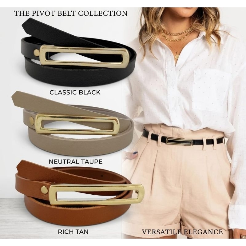Kit com 3 Cintos Feminino Fivela Longa em Couro Ecologico