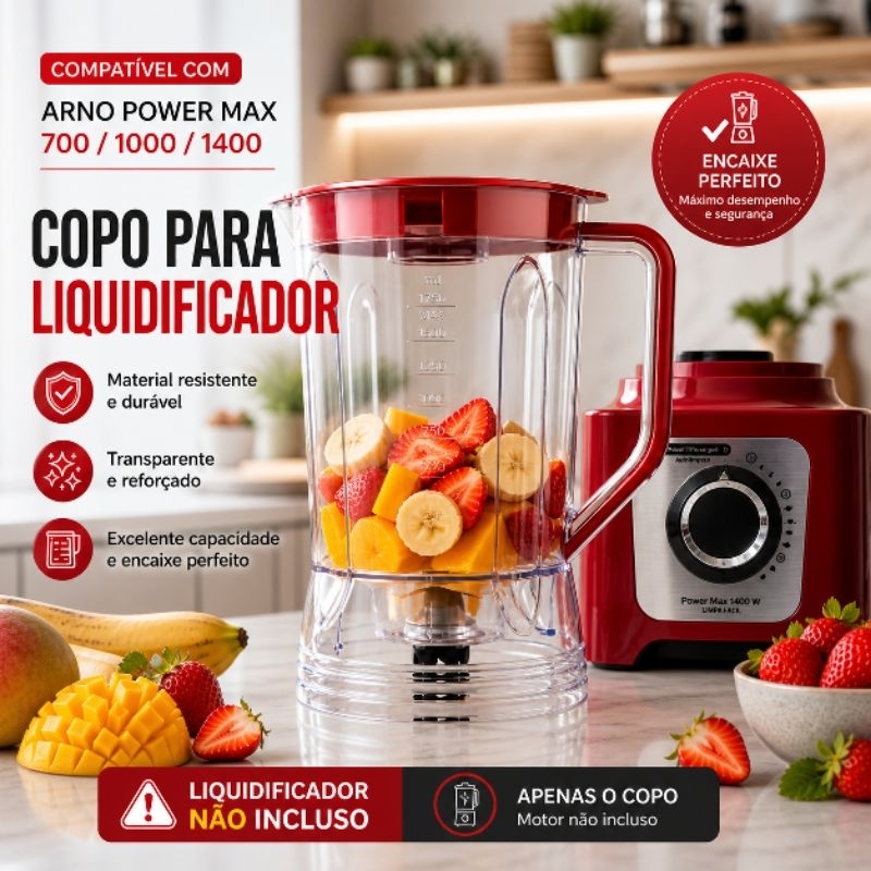 Copo para liquidificador compativel com.  Arno Power Max 1000/700 Multichef Cristal (Tampa Verm.) 9339