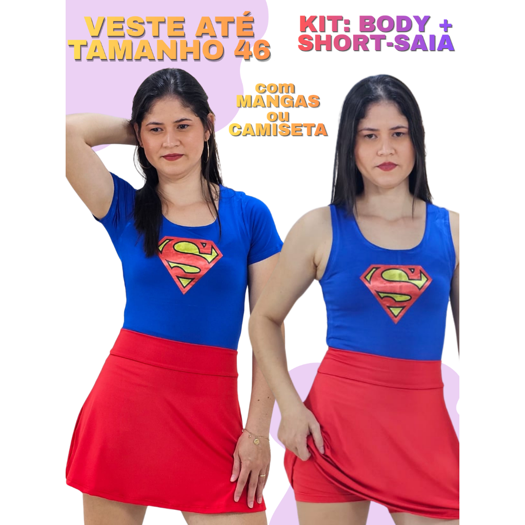 Fantasia similar Supergirl com MANGAS Adulto e Infantil Short-saia