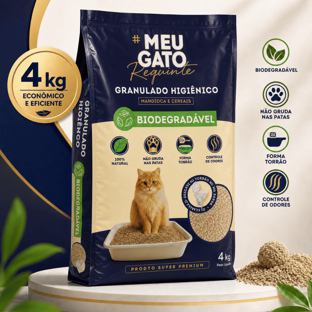 Areia Para Gato 4kg 100% Mandioca e Cereais Biodegradável Natural Forma Torrao