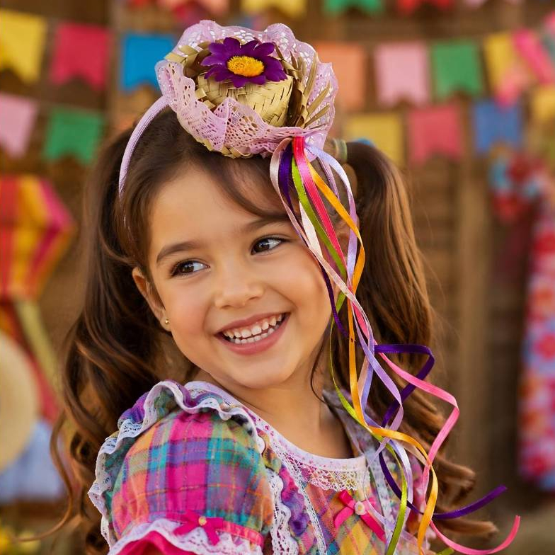 Tiara Junina Com Mini Chapéu De Palha Festa Junina Roxo