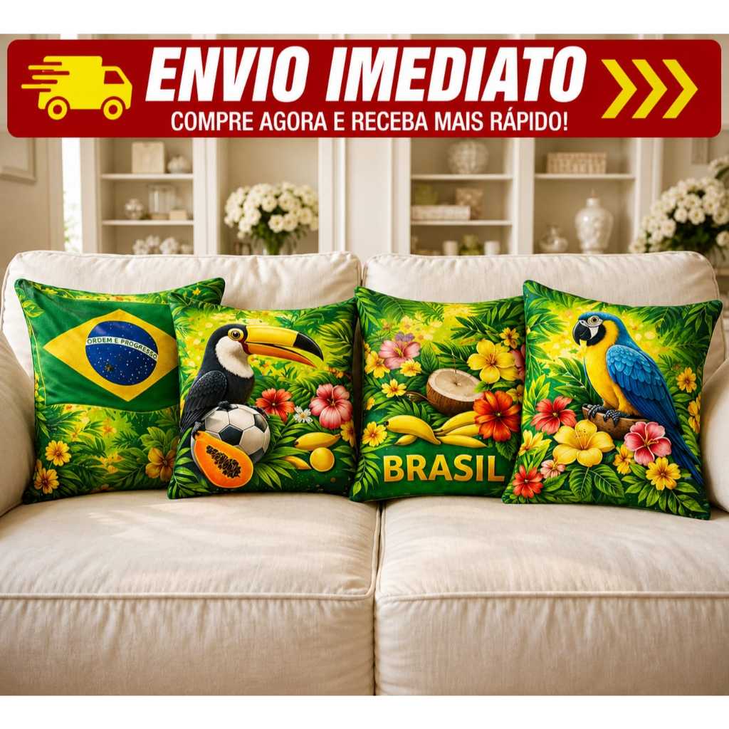 Kit 4 Capas de Almofadas Decorativas 45x45 - COPA DO MUNDO ESTAMPA EXCLUSIVA