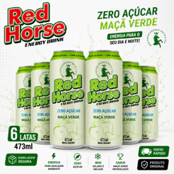 Energético Red Horse 473ml Zero Açúcar Maçã Verde Original Lata Kit 6 12 24 Unidades