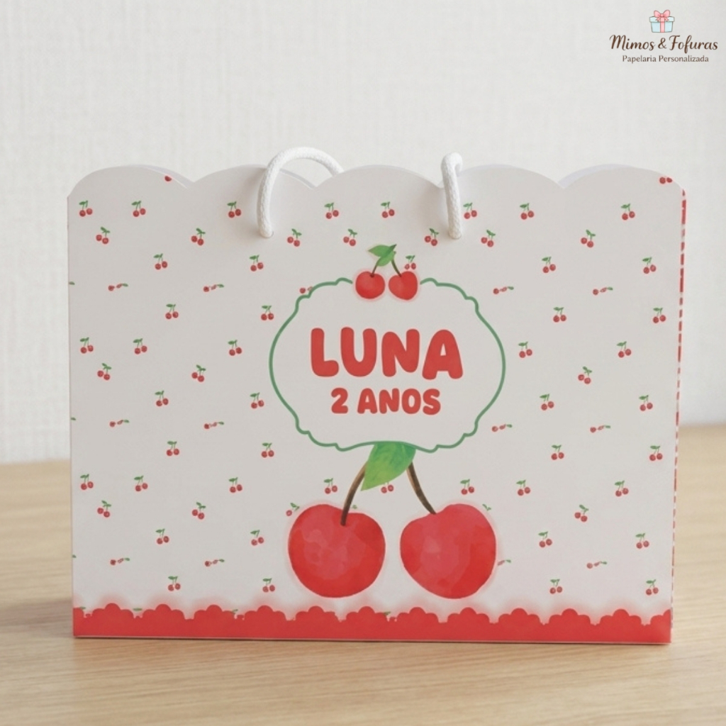 Kit 10 Sacolinhas Personalizadas Cerejinha Lembrancinha Festa Infantil Nome e Idade