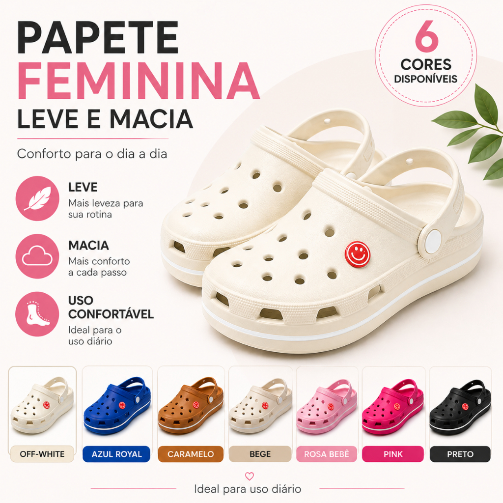 BABUCHE PLATAFORMA ALTA NUVEM MACIA COM BÓTON CONFORTÁVEL